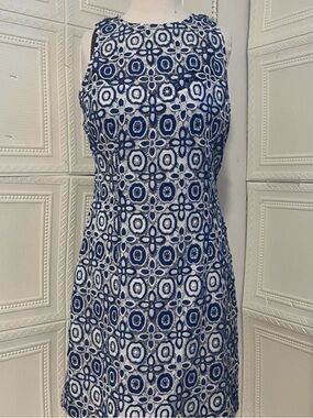Blue & White Lace Overlay Shift Dress | Sleeveless | Read Description